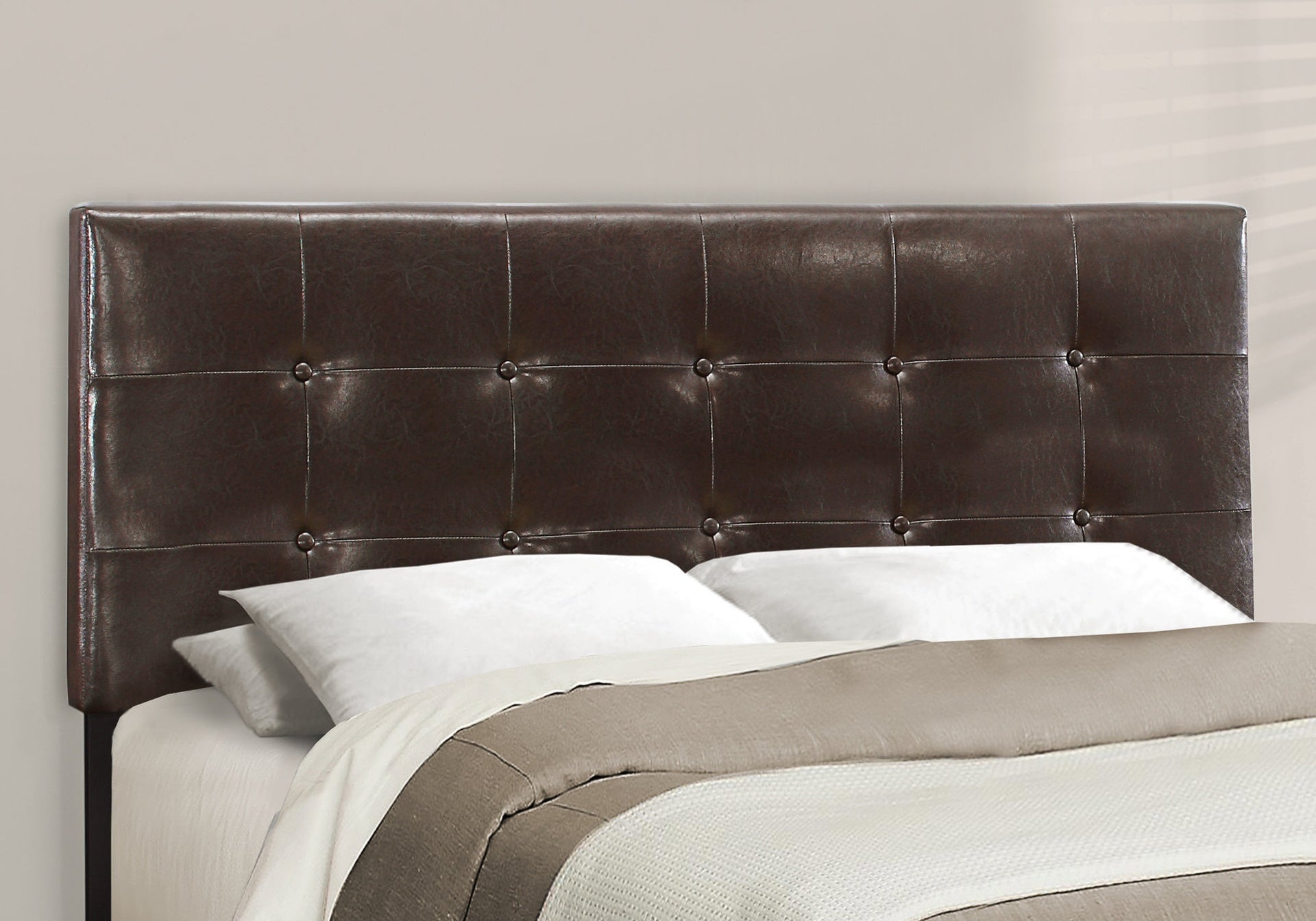 Bed, Queen Size, Bedroom, Upholstered, Brown Leather Look, Transitional