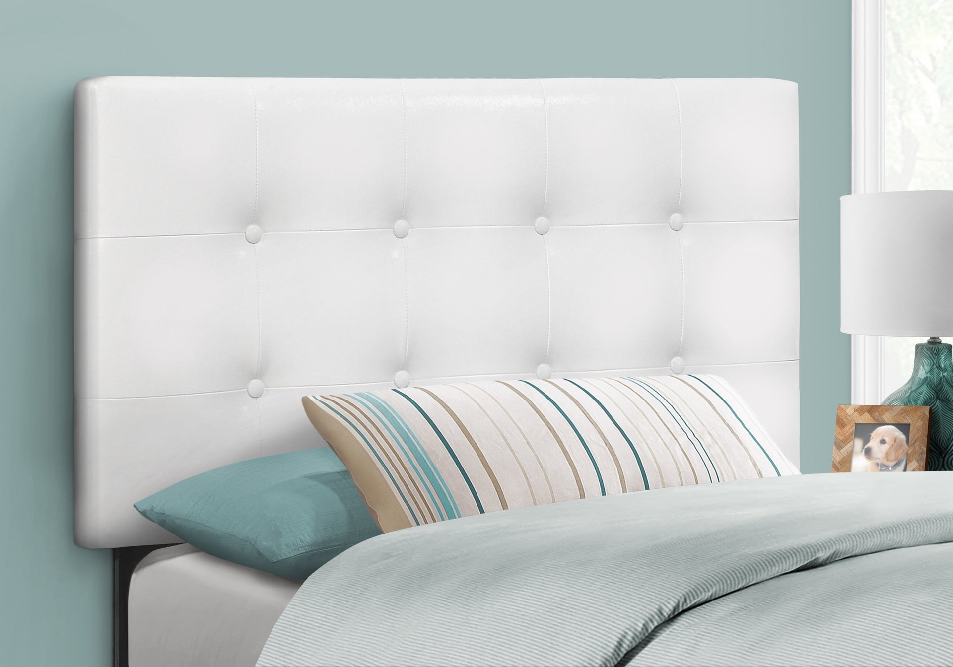 Bed, Headboard Only, Twin Size, Bedroom, Upholstered, White Leather Look, Transitional