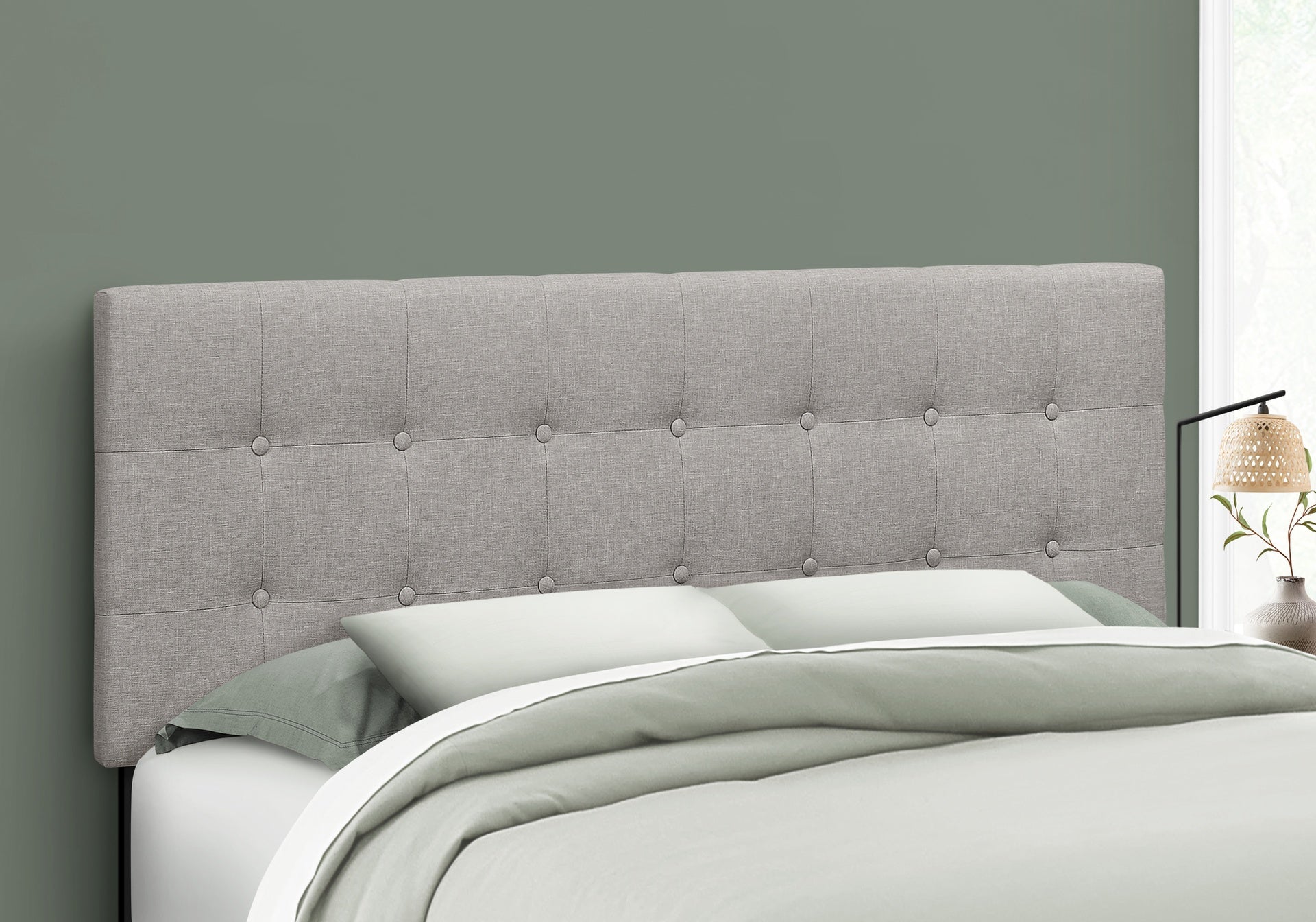 Bed, Headboard Only, Queen Size, Bedroom, Upholstered, Grey Linen Look, Transitional