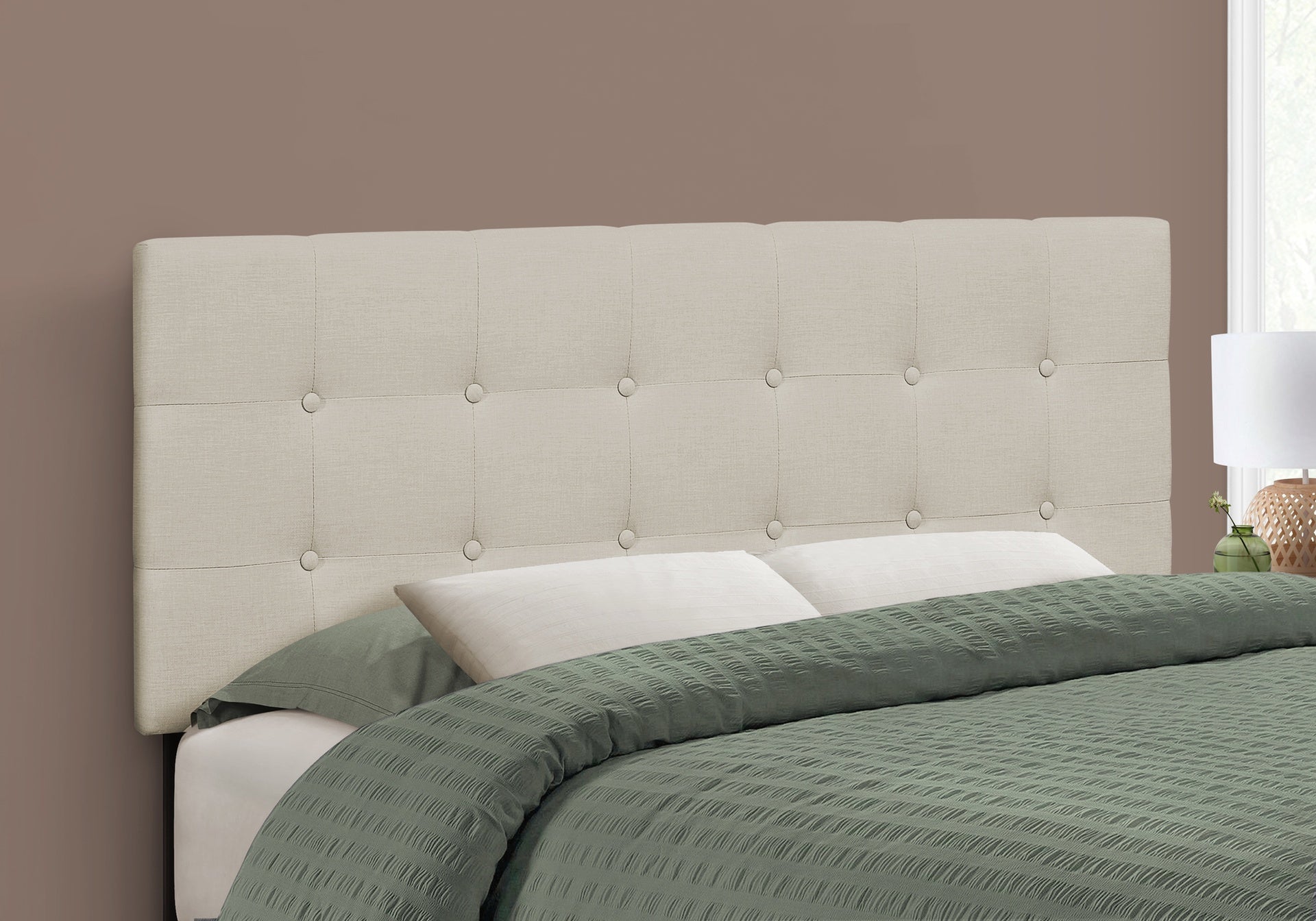 Bed, Headboard Only, Full Size, Bedroom, Upholstered, Beige Linen Look, Transitional