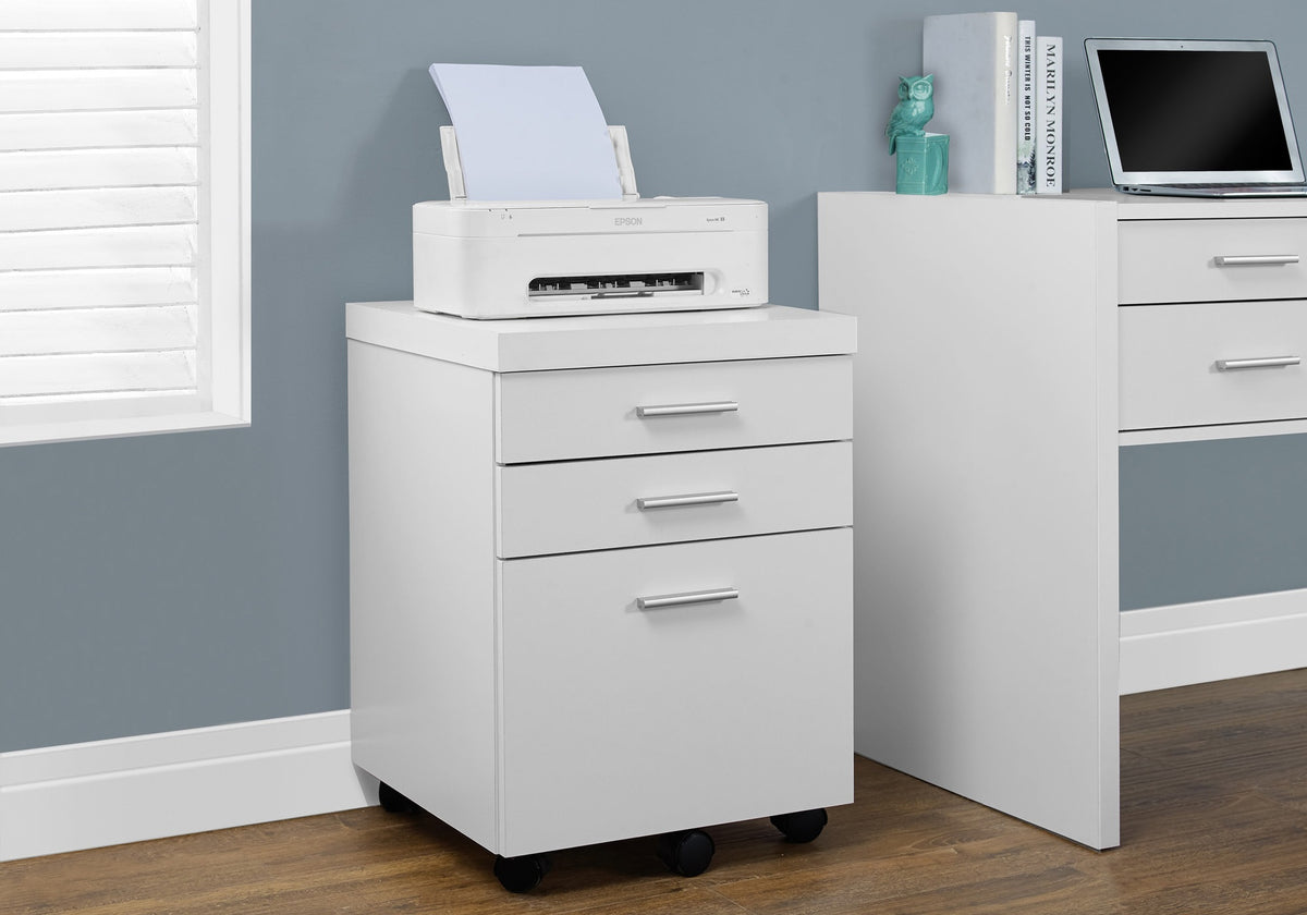 File Cabinet, Rolling Mobile, Storage Drawers, Printer Stand, Office, Work, White Laminate, Contemporary, Modern