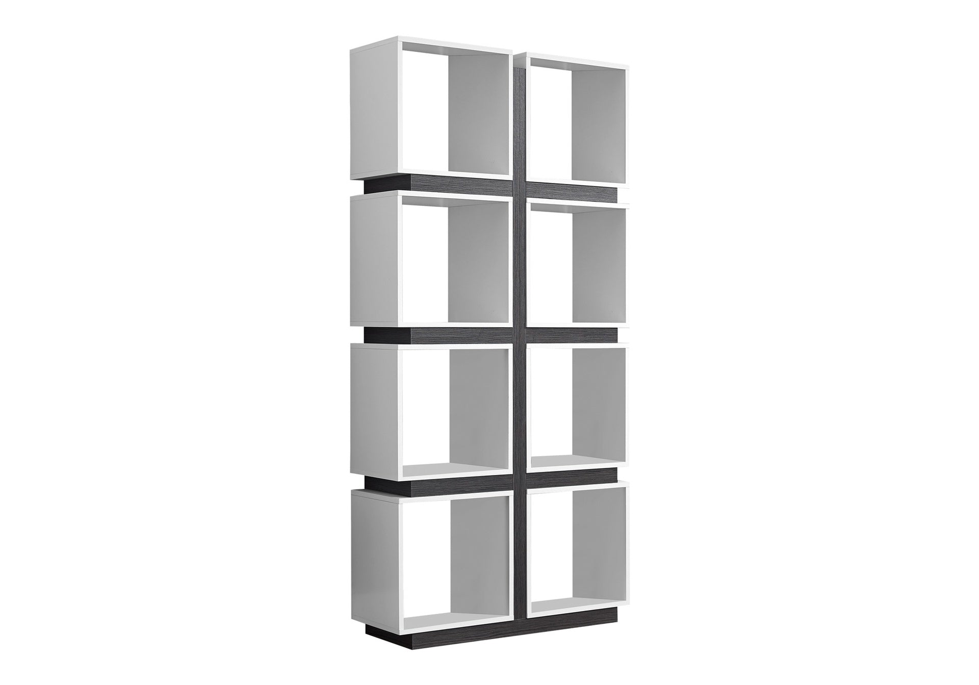 Bookshelf, Bookcase, Etagere, 5 Tier, 71"h, Office, Bedroom, Grey And White Laminate, Contemporary, Modern
