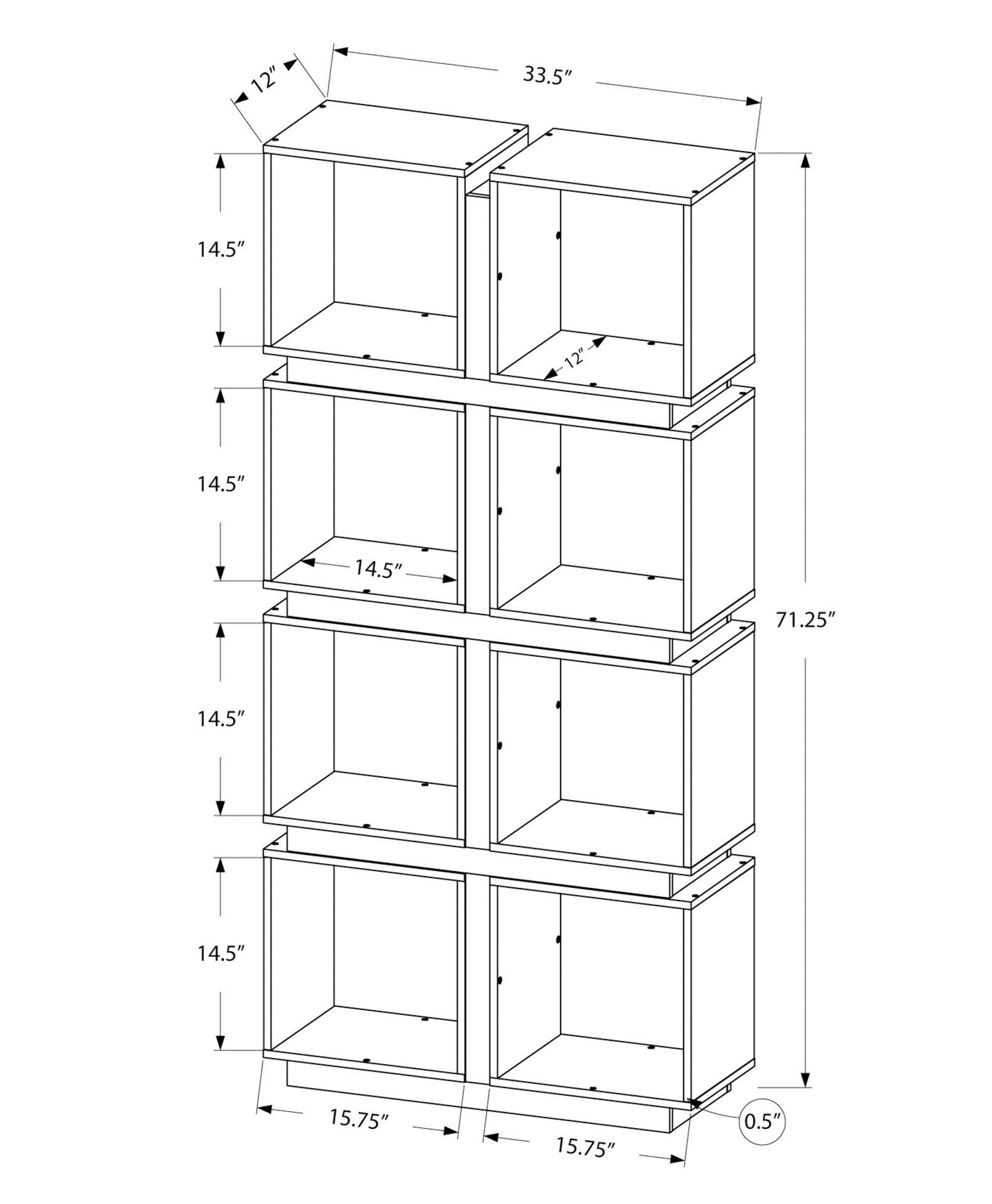 Bookshelf, Bookcase, Etagere, 5 Tier, 71"h, Office, Bedroom, Grey And White Laminate, Contemporary, Modern