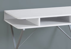 Computer Desk, Home Office, Laptop, Storage Shelves, 31"l, Work, White Laminate, Grey Metal, Contemporary, Modern