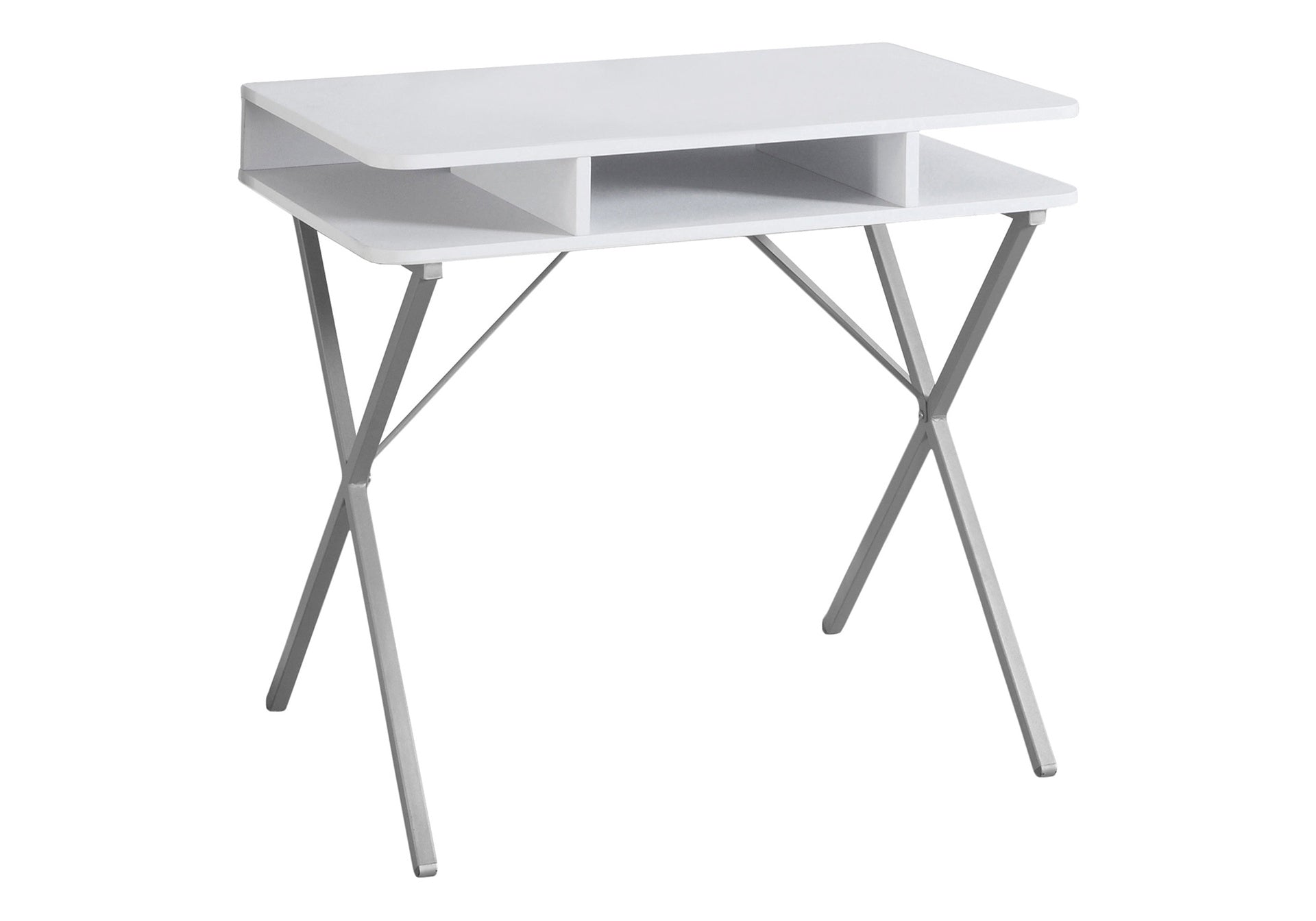 Computer Desk, Home Office, Laptop, Storage Shelves, 31"l, Work, White Laminate, Grey Metal, Contemporary, Modern