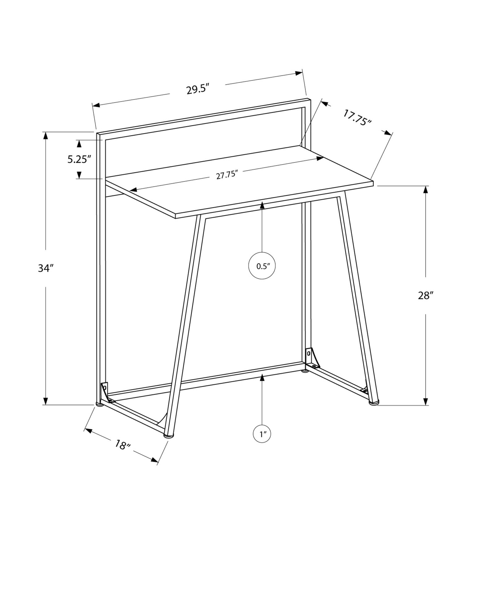Computer Desk, Home Office, Laptop, 30"l, Work, Natural Laminate, White Metal, Contemporary, Modern