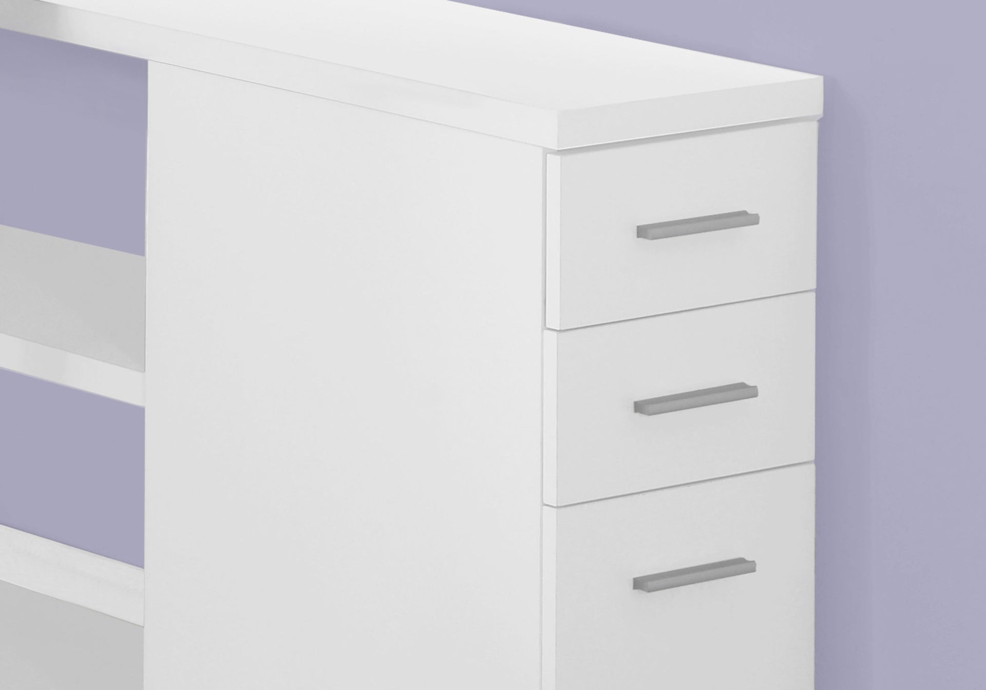 Computer Desk, Home Office, Corner, Left, Right Set-up, Storage Drawers, L Shape, Work, Laptop, White Laminate, Grey Metal, Contemporary, Modern