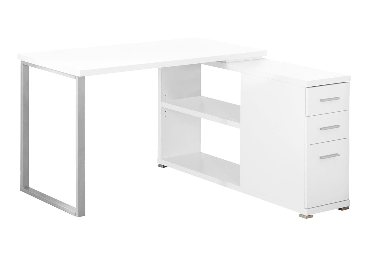 Computer Desk, Home Office, Corner, Left, Right Set-up, Storage Drawers, L Shape, Work, Laptop, White Laminate, Grey Metal, Contemporary, Modern