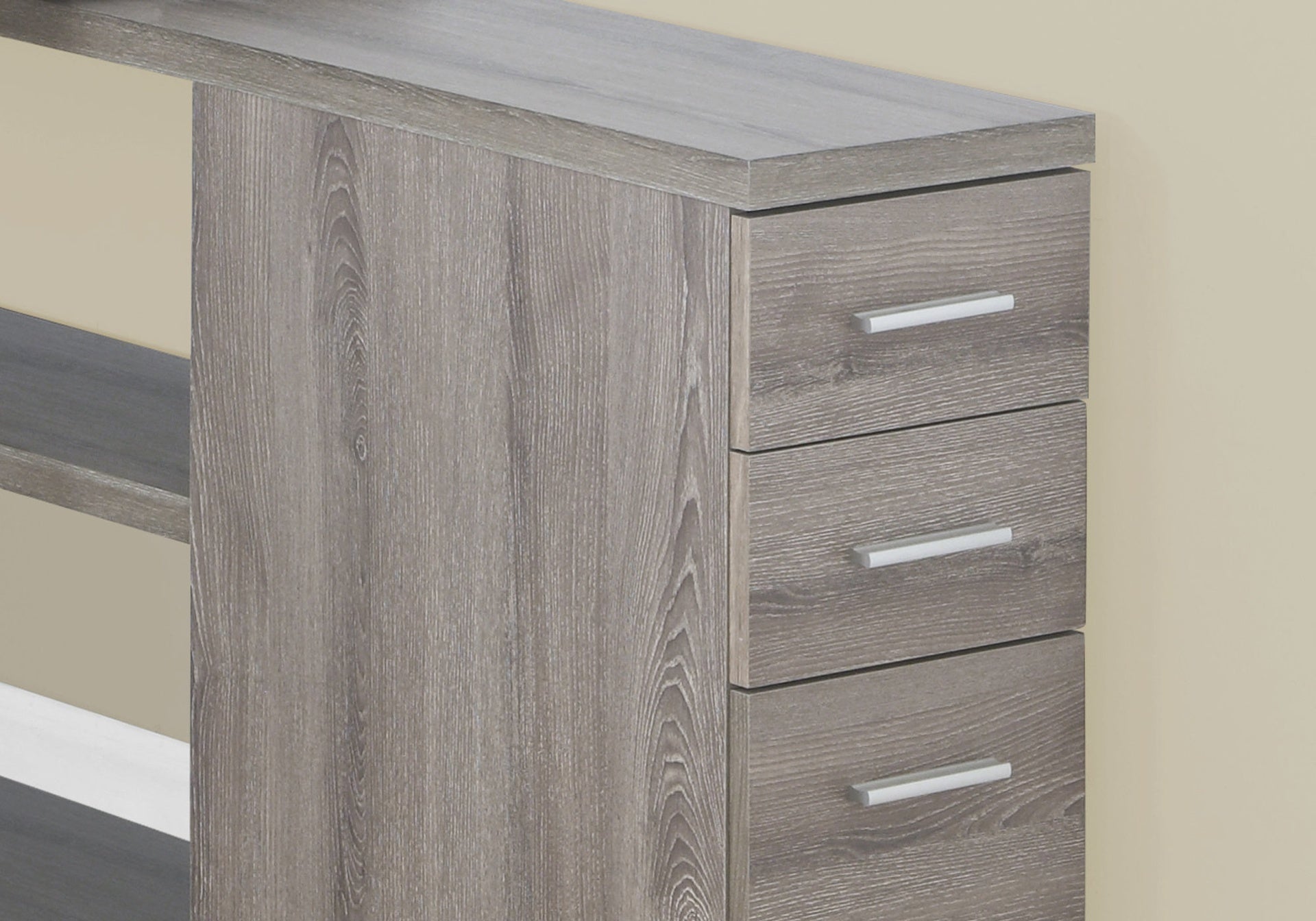 Computer Desk, Home Office, Corner, Left, Right Set-up, Storage Drawers, L Shape, Work, Laptop, Brown Laminate, Grey Metal, Contemporary, Modern