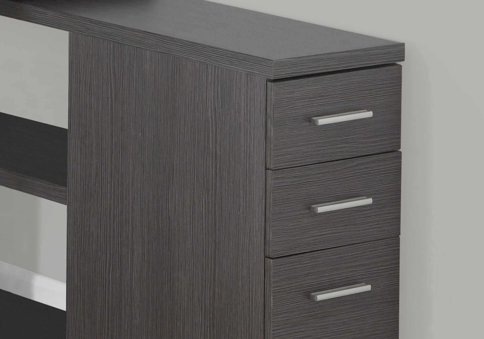 Computer Desk, Home Office, Corner, Left, Right Set-up, Storage Drawers, L Shape, Work, Laptop, Grey Laminate, Metal, Contemporary, Modern
