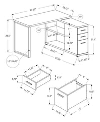 Computer Desk, Home Office, Corner, Left, Right Set-up, Storage Drawers, L Shape, Work, Laptop, Grey Laminate, Metal, Contemporary, Modern