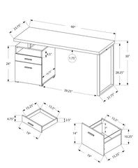 Computer Desk, Home Office, Laptop, Left, Right Set-up, Storage Drawers, 60"l, Work, White Laminate, Grey Metal, Contemporary, Modern