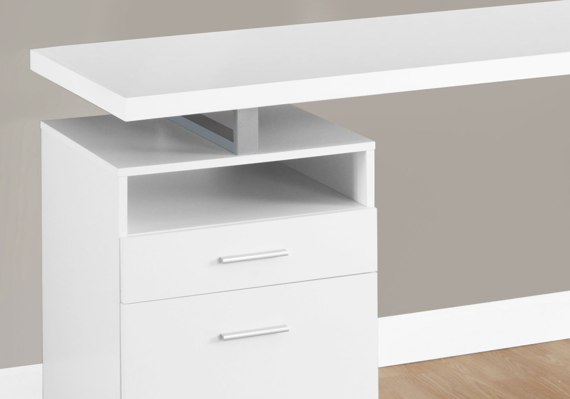 Computer Desk, Home Office, Laptop, Left, Right Set-up, Storage Drawers, 60"l, Work, White Laminate, Grey Metal, Contemporary, Modern