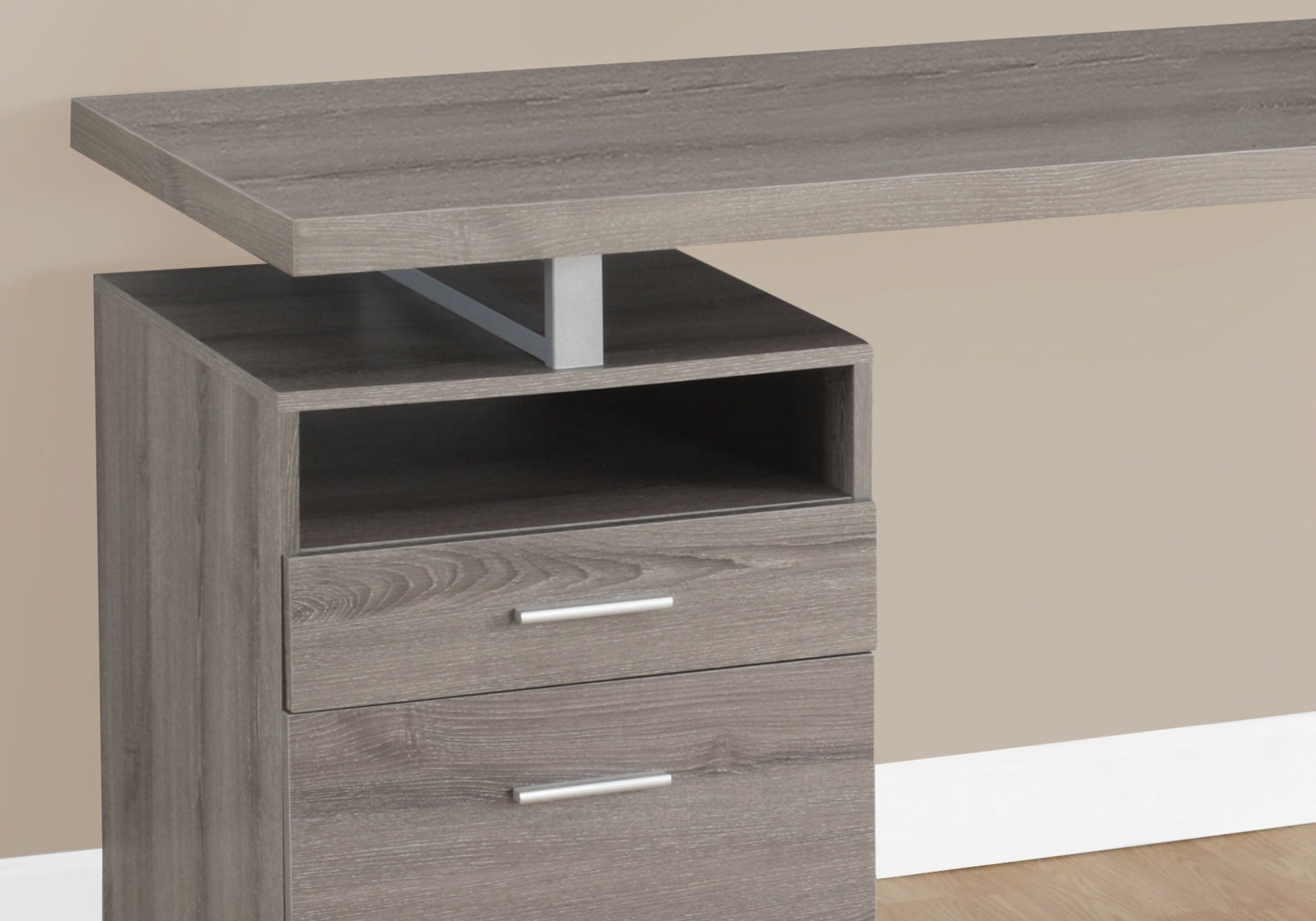 Computer Desk, Home Office, Laptop, Left, Right Set-up, Storage Drawers, 60"l, Work, Brown Laminate, Grey Metal, Contemporary, Modern