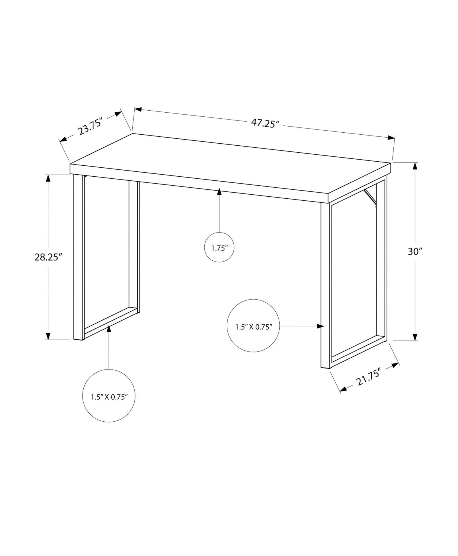 Computer Desk, Home Office, Laptop, 48"l, Work, White Laminate, Grey Metal, Contemporary, Modern