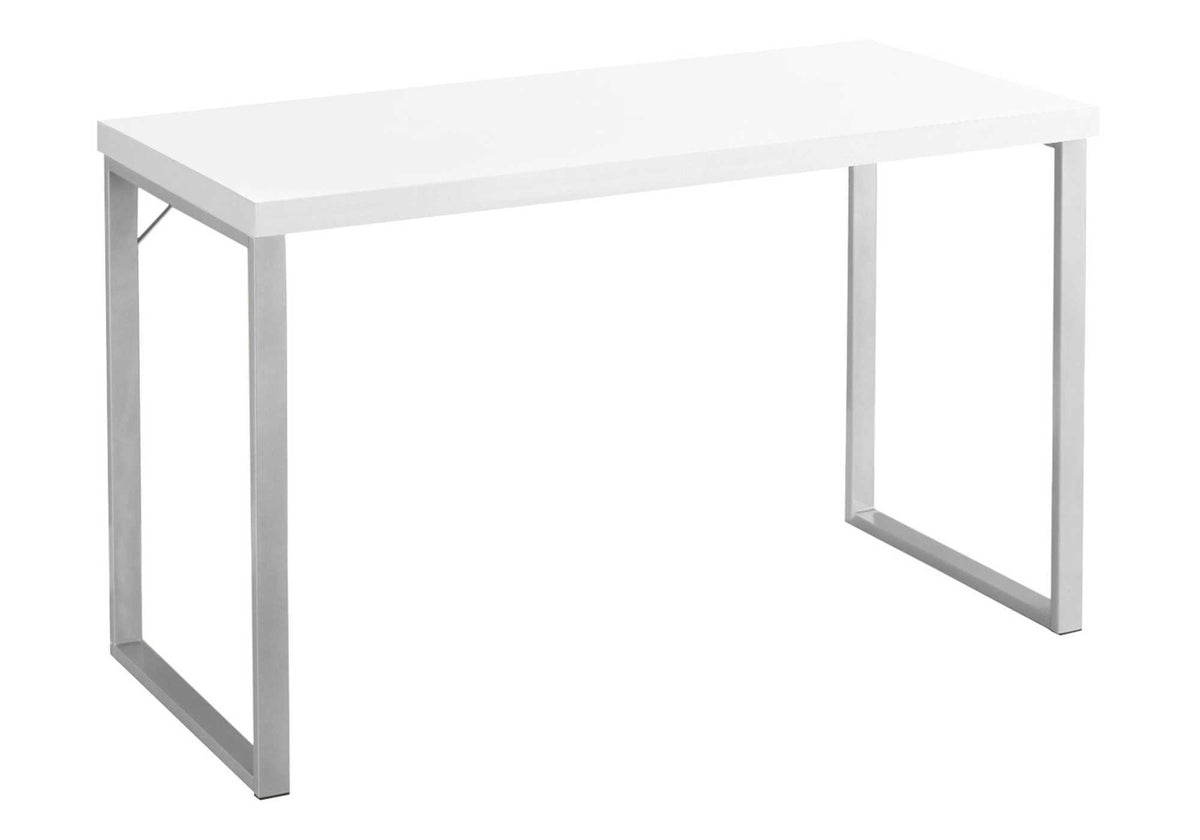 Computer Desk, Home Office, Laptop, 48"l, Work, White Laminate, Grey Metal, Contemporary, Modern