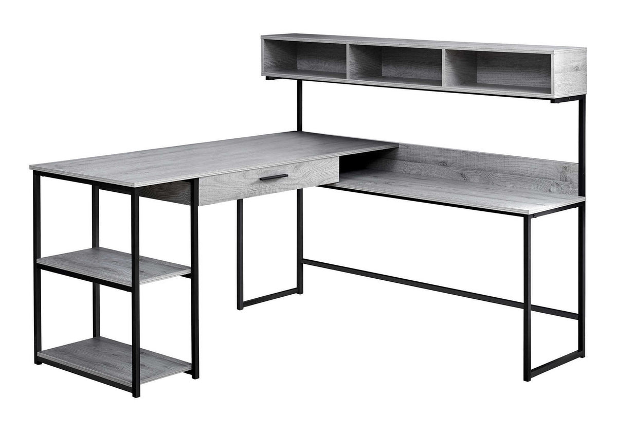 Computer Desk, Home Office, Corner, Storage Drawers, L Shape, Work, Laptop, Grey Laminate, Black Metal, Contemporary, Modern