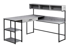 Computer Desk, Home Office, Corner, Storage Drawers, L Shape, Work, Laptop, Grey Laminate, Black Metal, Contemporary, Modern