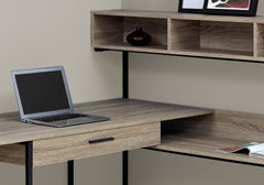 Computer Desk, Home Office, Corner, Storage Drawers, L Shape, Work, Laptop, Brown Laminate, Black Metal, Contemporary, Modern