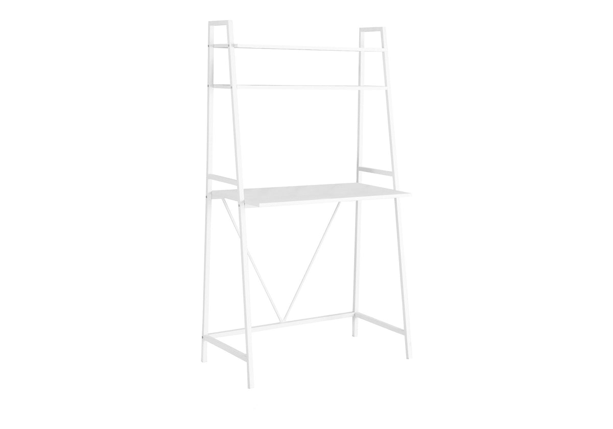 Computer Desk, Home Office, Laptop, Leaning, Storage Shelves, Work, White Laminate, White Laminate, Contemporary, Modern
