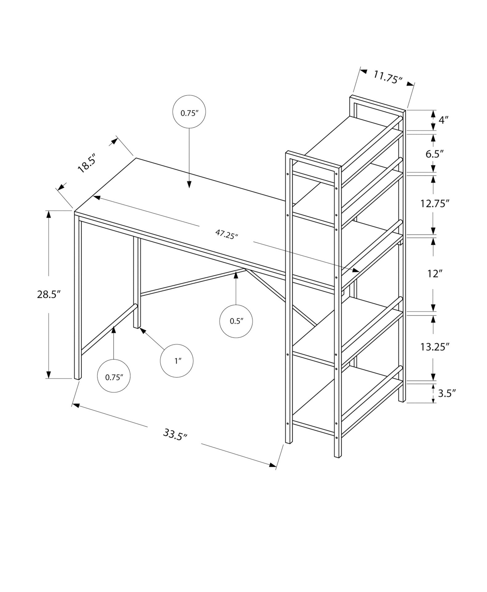 Computer Desk, Home Office, Laptop, Storage Shelves, 48"l, Work, White Laminate, White Laminate, Contemporary, Modern