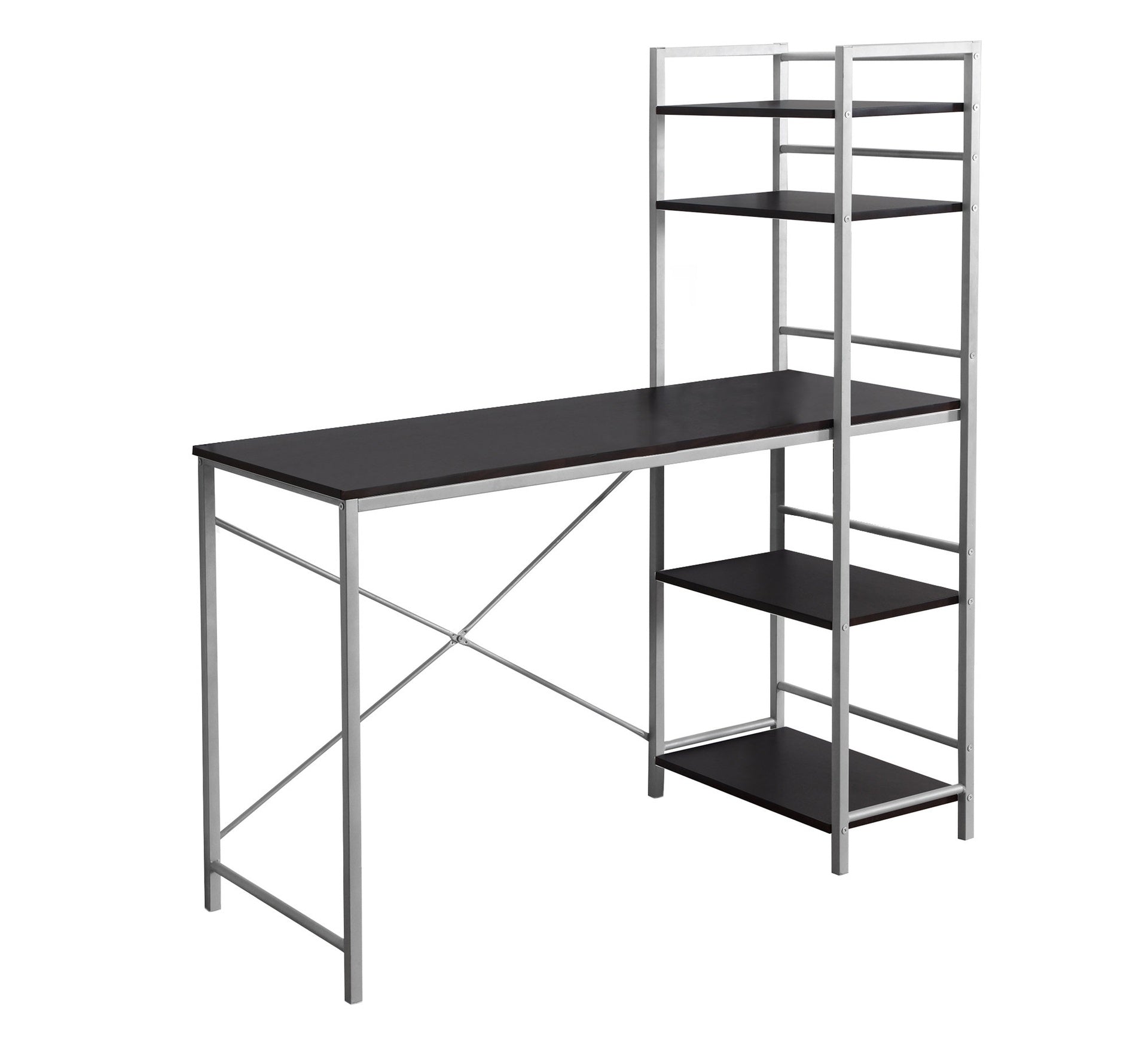 Computer Desk, Home Office, Laptop, Storage Shelves, 48"l, Work, Brown Laminate, Grey Metal, Contemporary, Modern