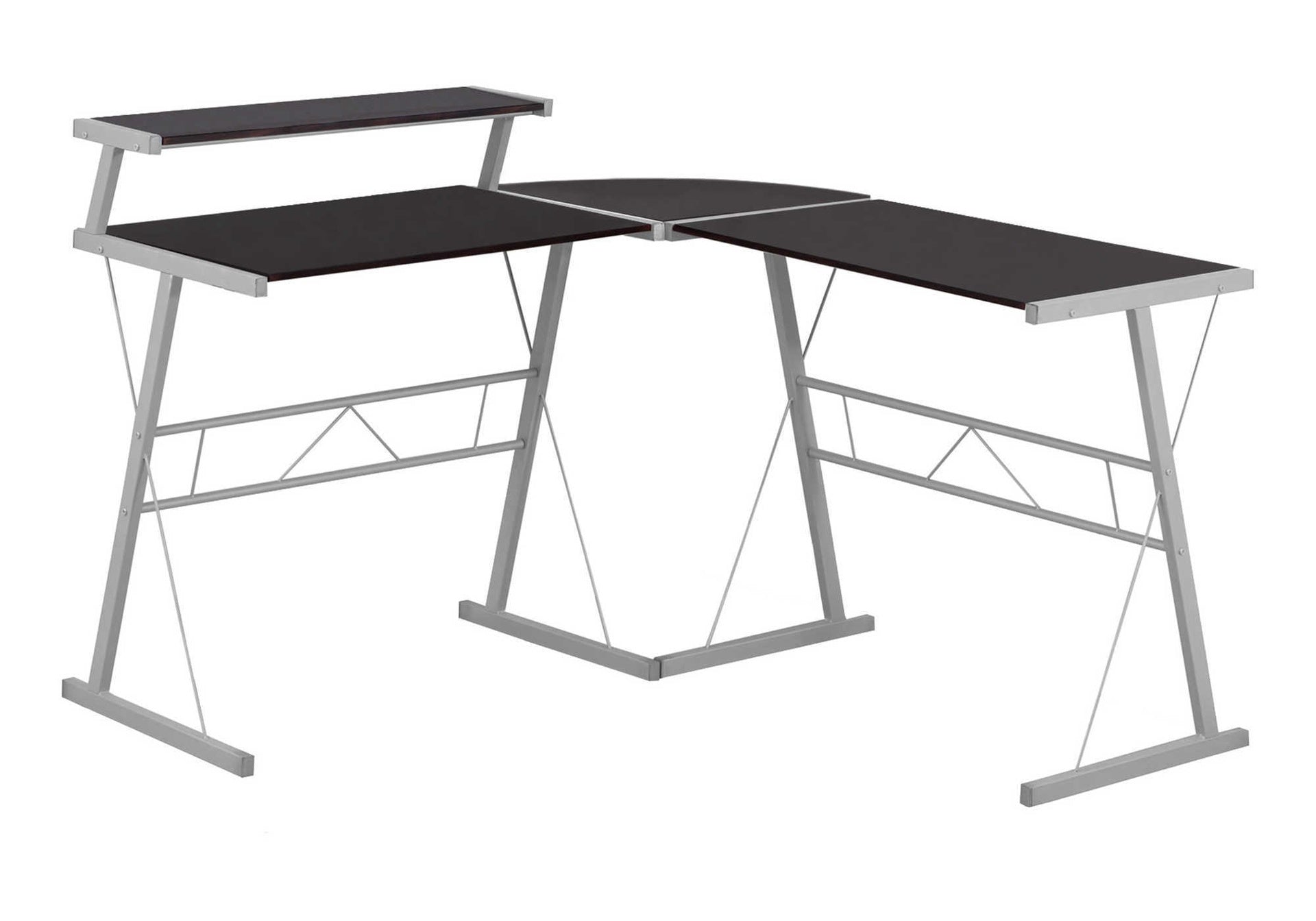 Computer Desk, Home Office, Corner, L Shape, Work, Laptop, Brown Laminate, Grey Metal, Contemporary, Modern