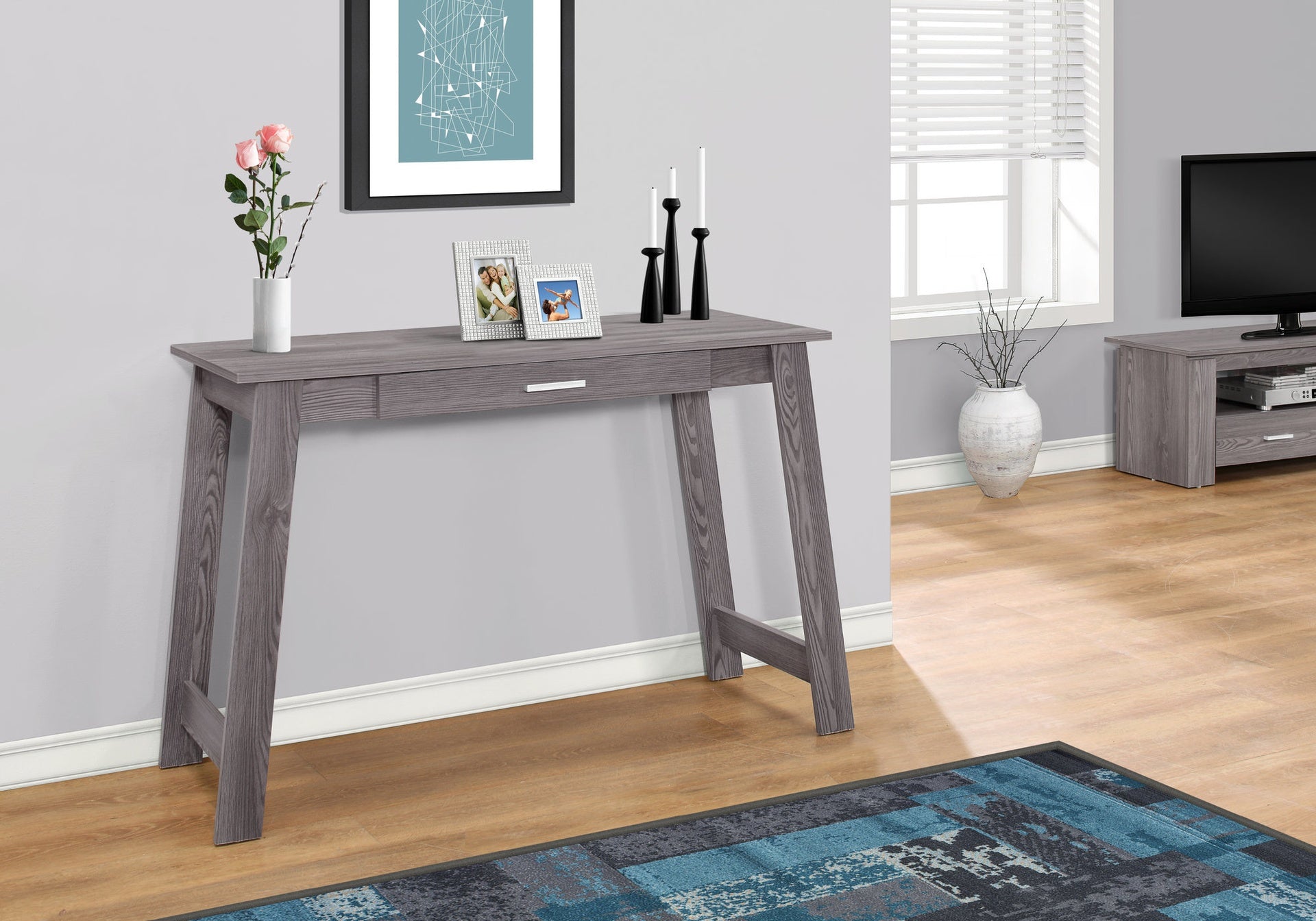 Computer Desk, Home Office, Laptop, Storage Drawers, Work, Grey Laminate, Contemporary, Modern