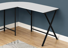 Computer Desk, Home Office, Corner, 55"l, L Shape, Work, Laptop, White Laminate, Black Metal, Contemporary, Modern