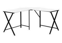 Computer Desk, Home Office, Corner, 55"l, L Shape, Work, Laptop, White Laminate, Black Metal, Contemporary, Modern
