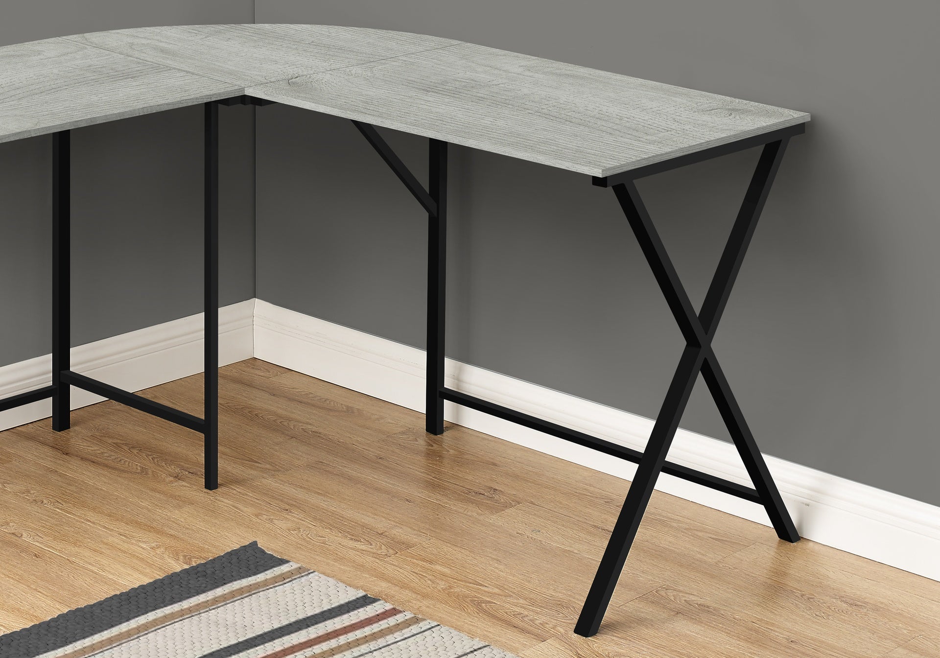 Computer Desk, Home Office, Corner, 55"l, L Shape, Work, Laptop, Grey Laminate, Black Metal, Contemporary, Modern