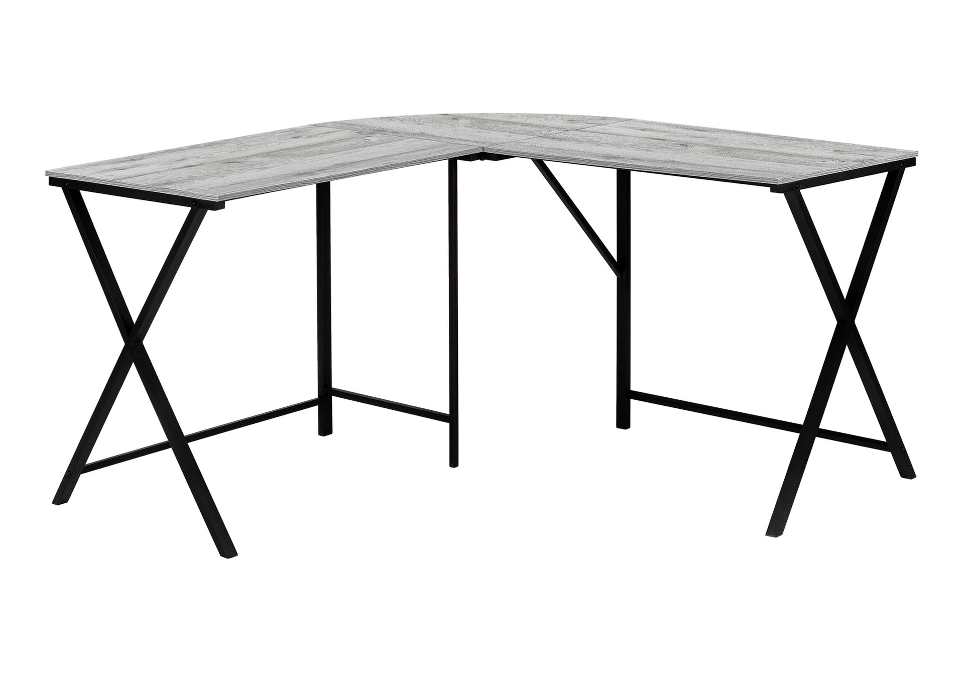 Computer Desk, Home Office, Corner, 55"l, L Shape, Work, Laptop, Grey Laminate, Black Metal, Contemporary, Modern