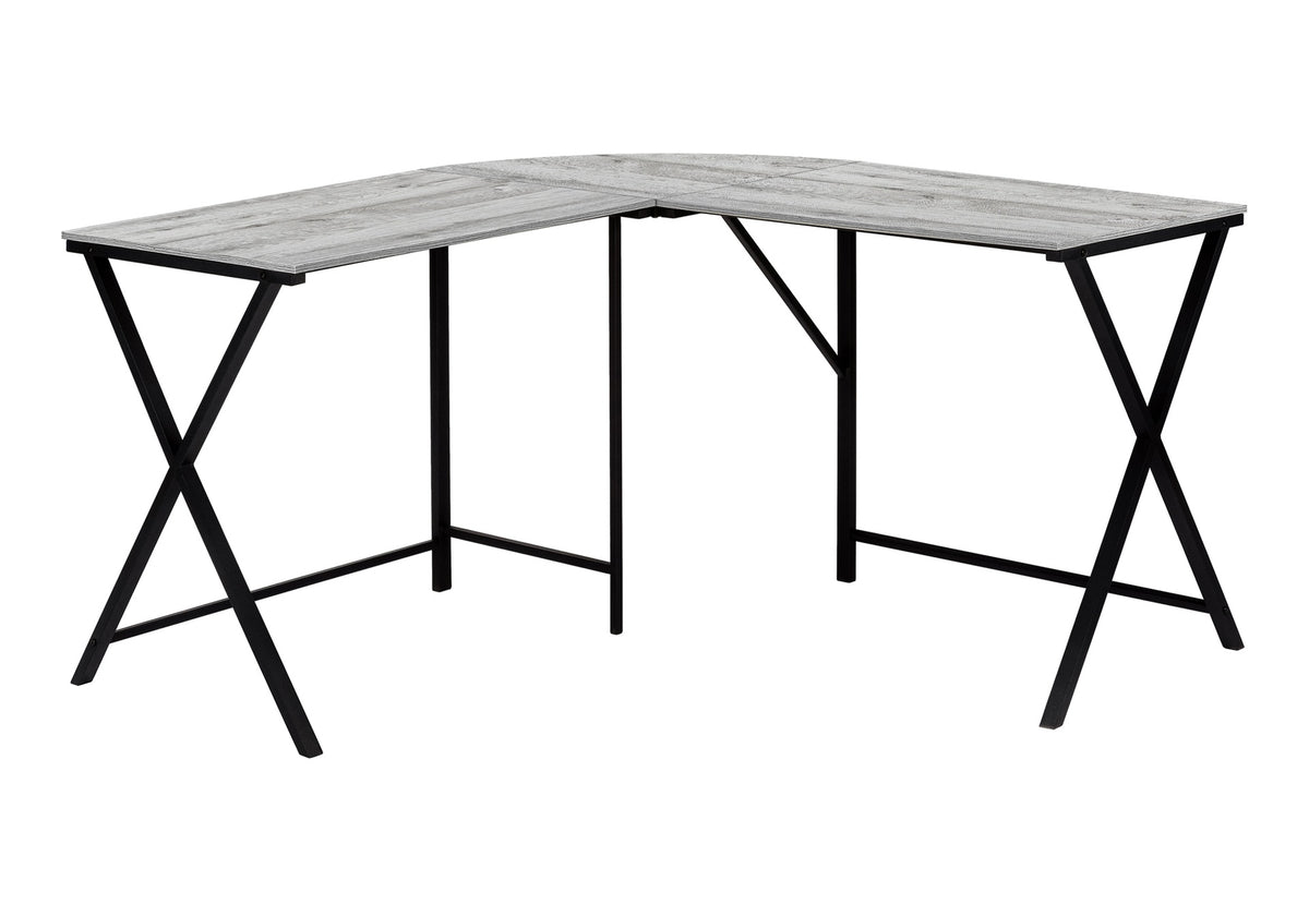 Computer Desk, Home Office, Corner, 55"l, L Shape, Work, Laptop, Grey Laminate, Black Metal, Contemporary, Modern