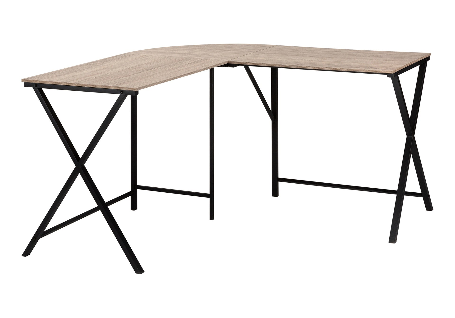 Computer Desk, Home Office, Corner, 55"l, L Shape, Work, Laptop, Brown Laminate, Black Metal, Contemporary, Modern