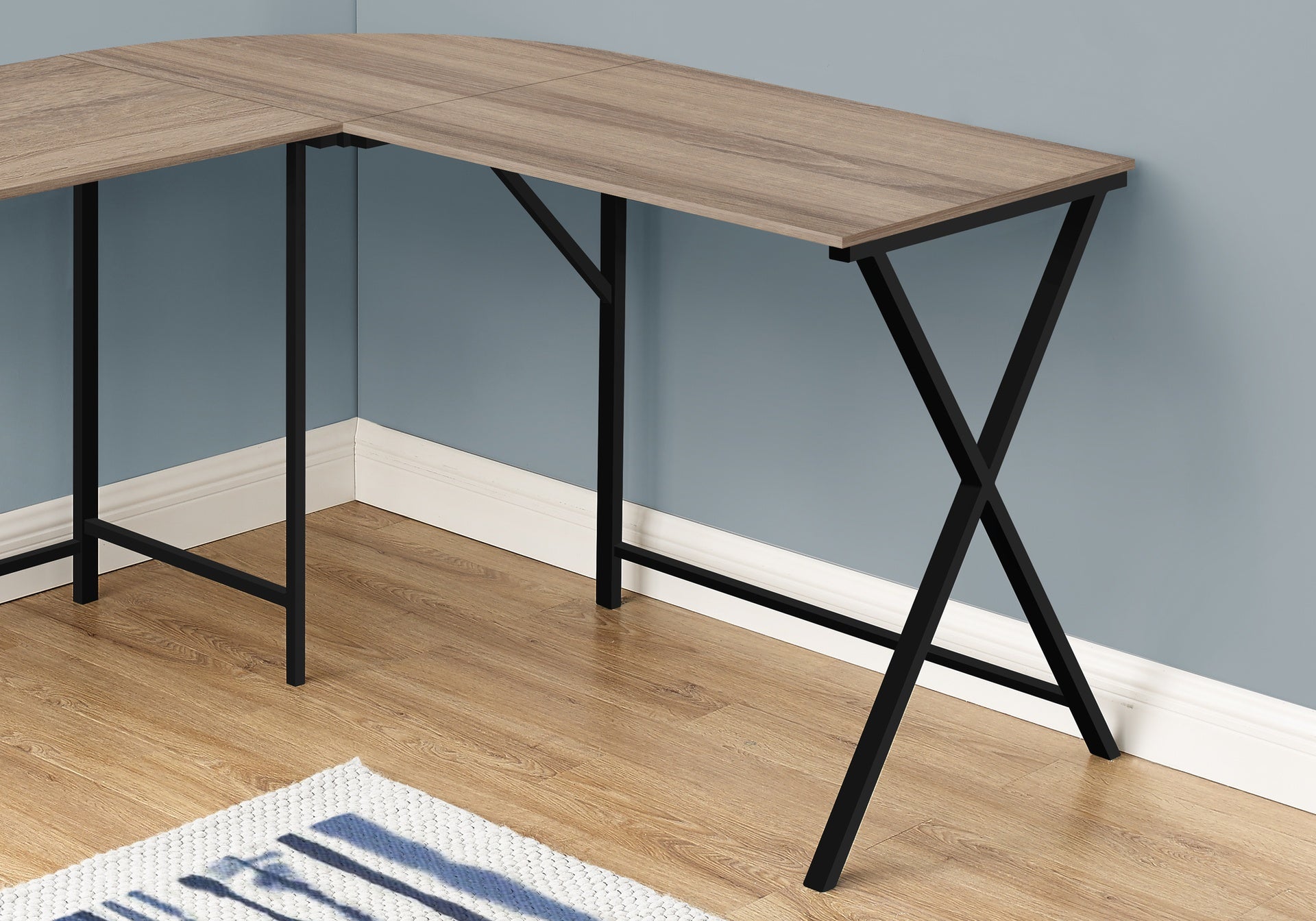 Computer Desk, Home Office, Corner, 55"l, L Shape, Work, Laptop, Brown Laminate, Black Metal, Contemporary, Modern