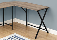 Computer Desk, Home Office, Corner, 55"l, L Shape, Work, Laptop, Brown Laminate, Black Metal, Contemporary, Modern