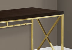 Computer Desk, Home Office, Laptop, Work, Brown Laminate, Gold Metal, Contemporary, Modern