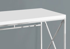 Computer Desk, Home Office, Laptop, Work, Glossy White Laminate, Chrome Metal, Contemporary, Modern