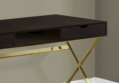 Computer Desk, Home Office, Laptop, Storage Drawers, 48"l, Work, Brown Laminate, Gold Metal, Contemporary, Modern