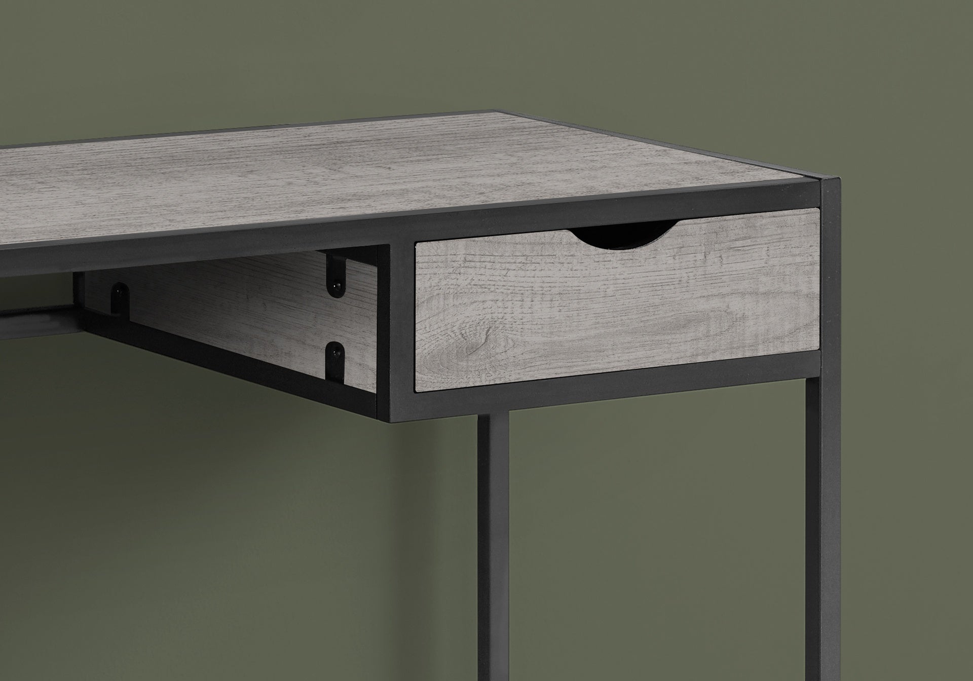 Computer Desk, Home Office, Laptop, Storage Drawer, 42"l, Work, Grey Laminate, Black Metal, Contemporary, Modern