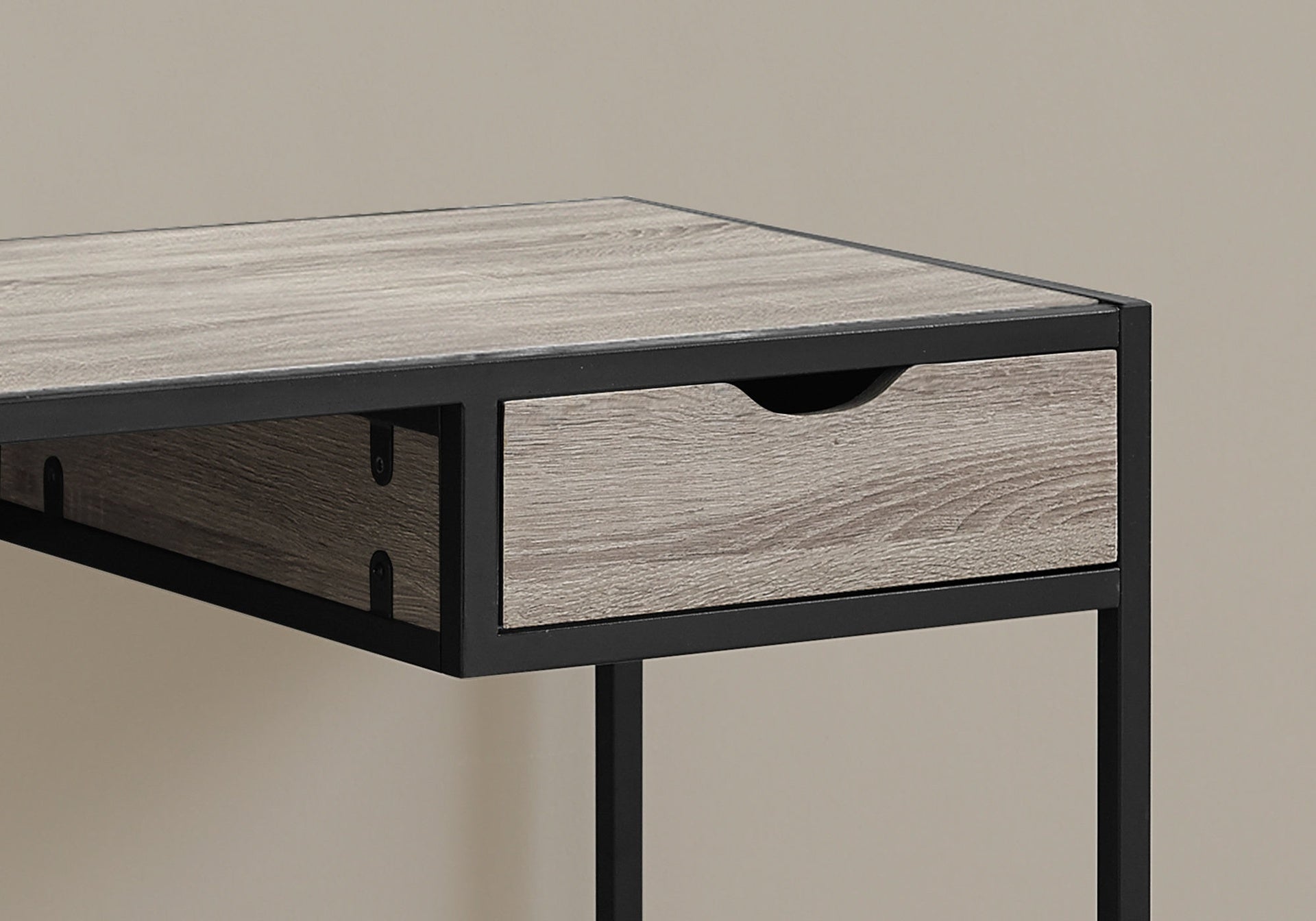 Computer Desk, Home Office, Laptop, Storage Drawer, 42"l, Work, Brown Laminate, Black Metal, Contemporary, Modern