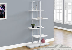 Bookshelf, Bookcase, Etagere, 5 Tier, 60"h, Office, Bedroom, White Laminate, Grey Metal, Contemporary, Modern