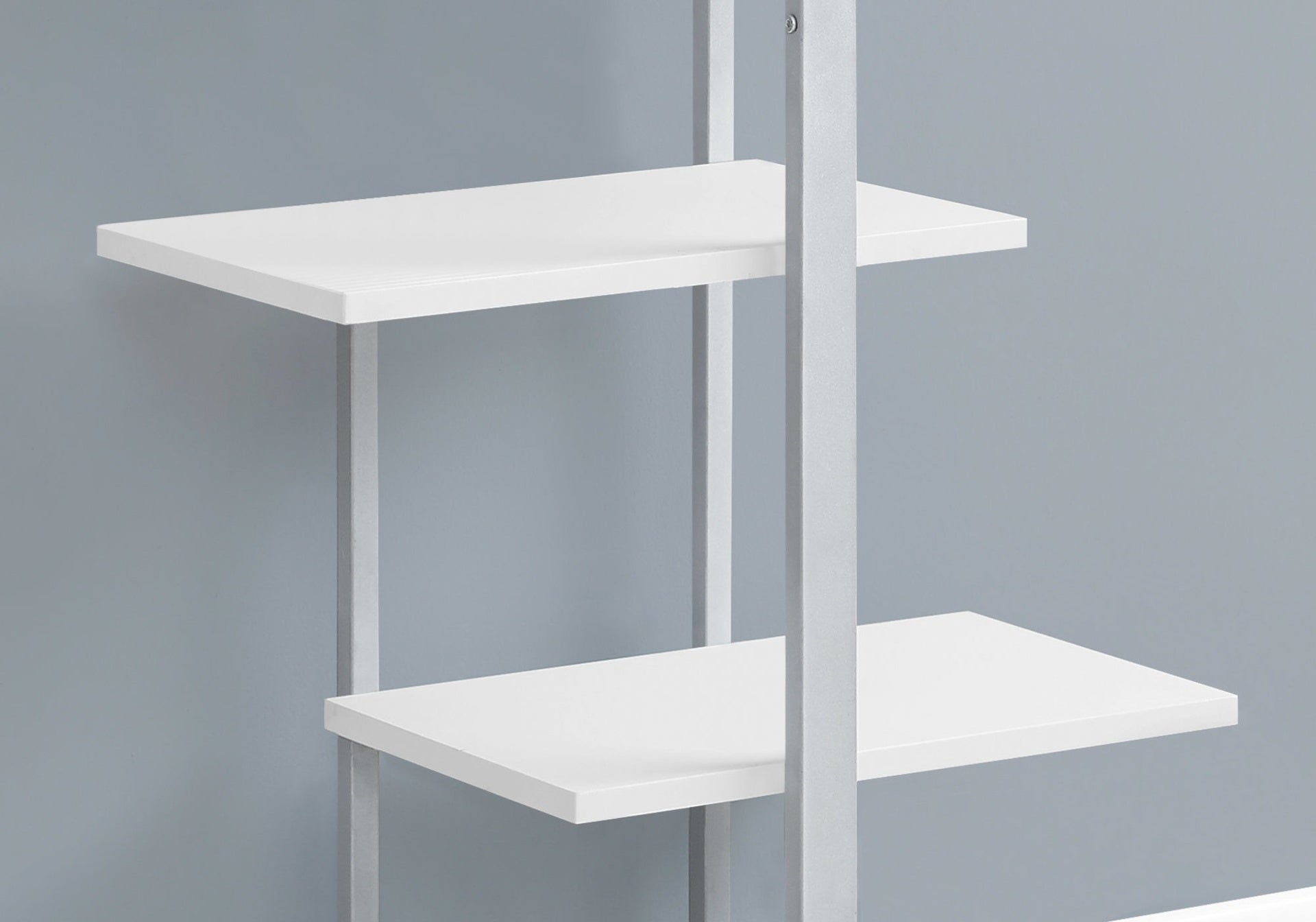Bookshelf, Bookcase, Etagere, 5 Tier, 60"h, Office, Bedroom, White Laminate, Grey Metal, Contemporary, Modern