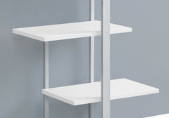 Bookshelf, Bookcase, Etagere, 5 Tier, 60"h, Office, Bedroom, White Laminate, Grey Metal, Contemporary, Modern