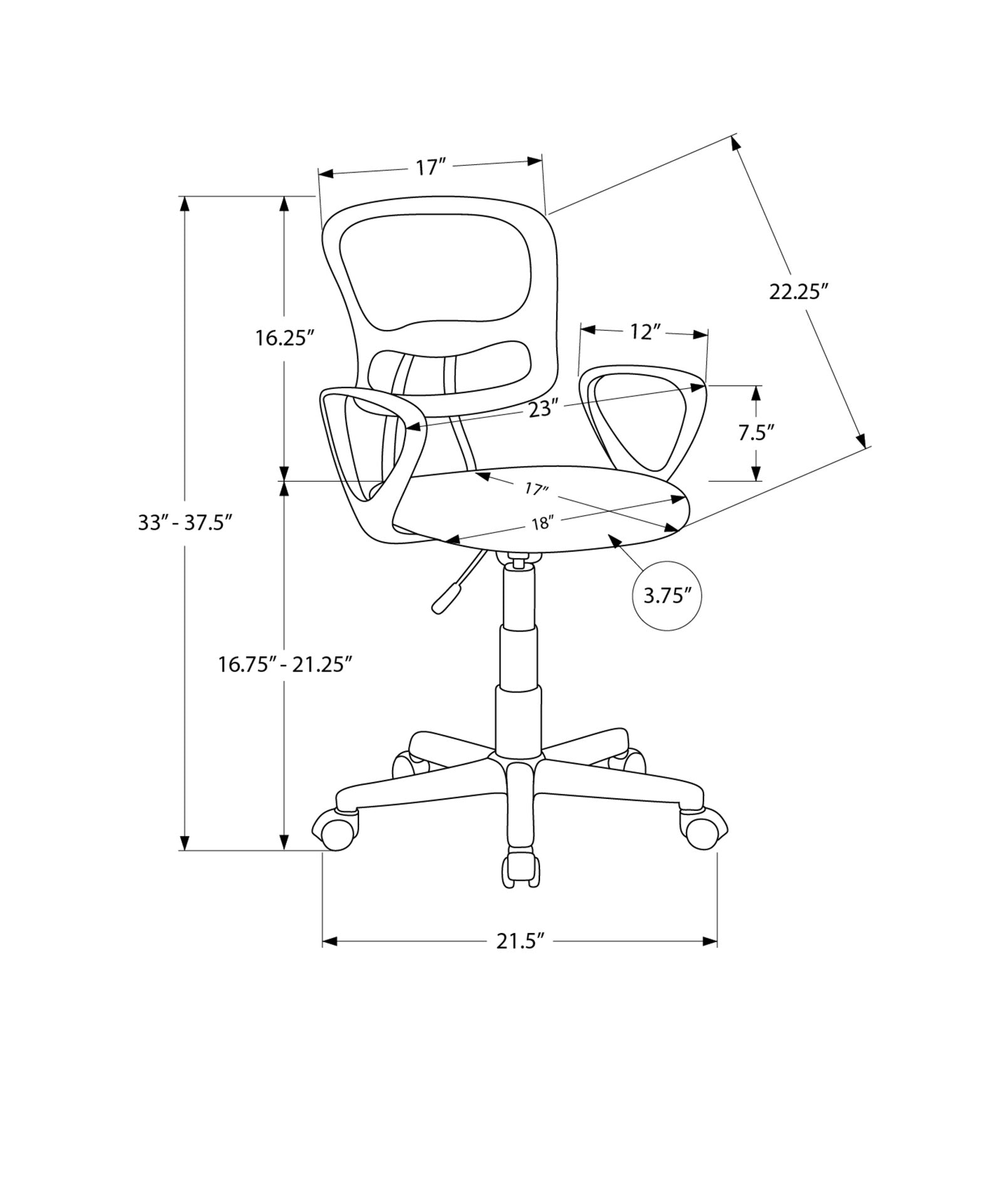 Office Chair, Adjustable Height, Swivel, Ergonomic, Armrests, Computer Desk, Work, Juvenile, Black Mesh, Black Metal, Contemporary, Modern