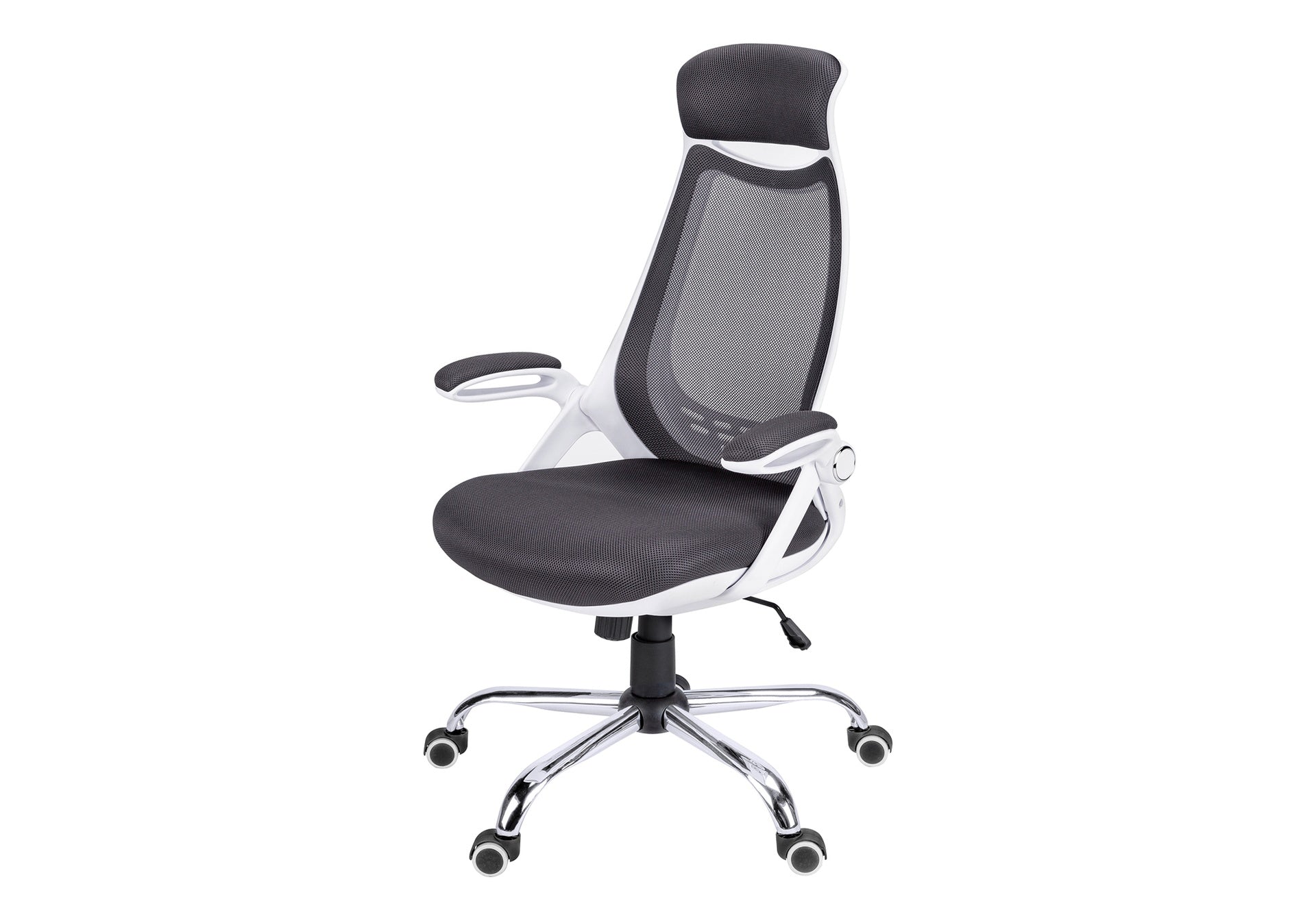 Office Chair, Adjustable Height, Swivel, Ergonomic, Armrests, Computer Desk, Work, Grey Mesh, Chrome Metal, Contemporary, Modern