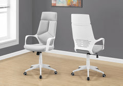 Office Chair, Adjustable Height, Swivel, Ergonomic, Armrests, Computer Desk, Work, Grey Mesh, White Metal, Contemporary, Modern