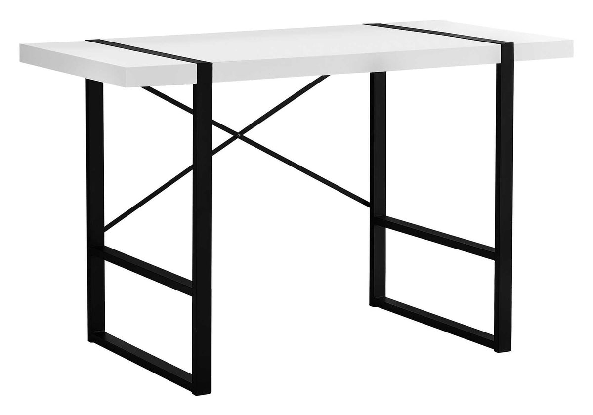 Computer Desk, Home Office, Laptop, 48"l, Work, White Laminate, Black Metal, Contemporary, Modern