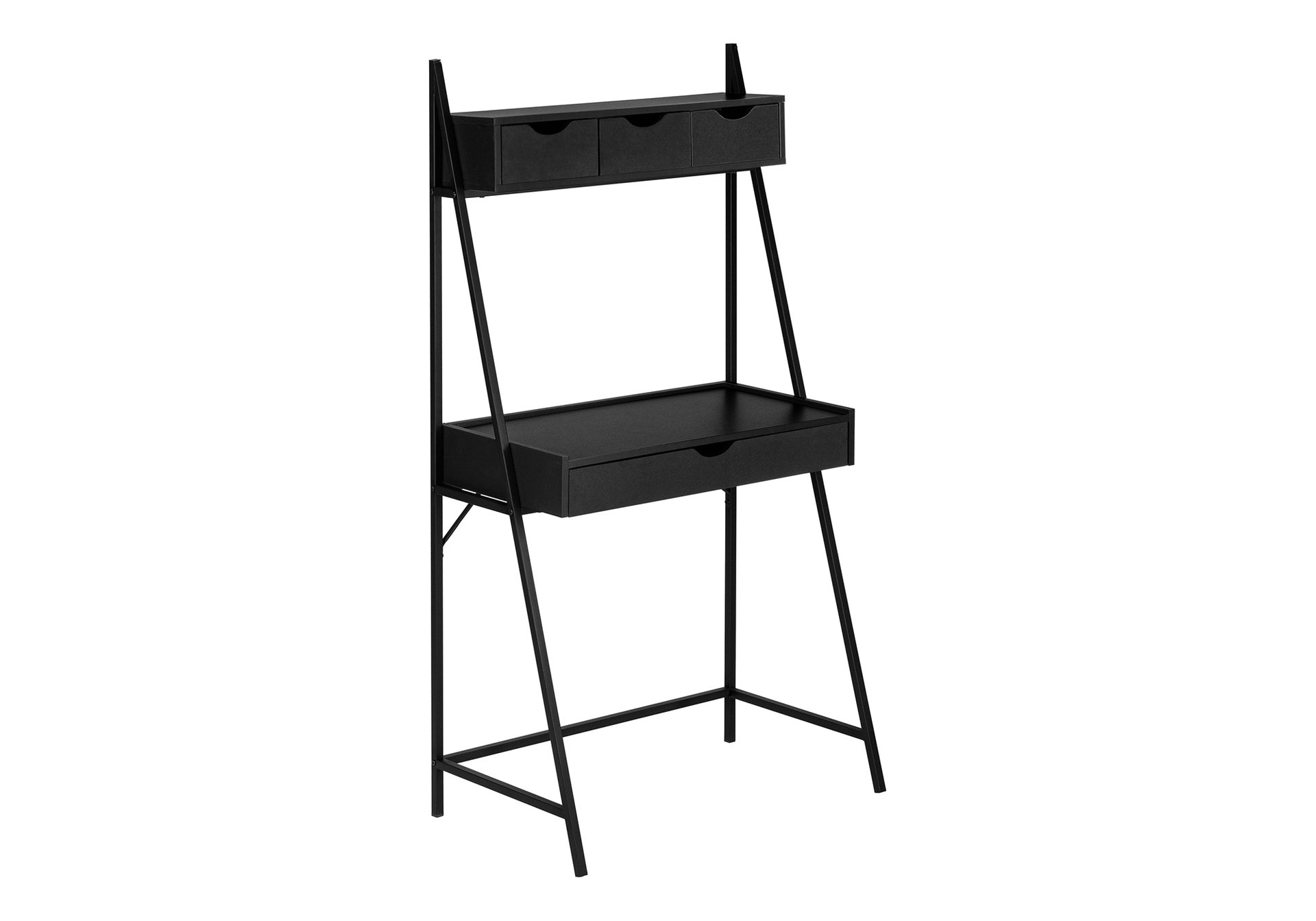 Computer Desk, Home Office, Laptop, Leaning, Storage Drawers, 32"l, Work, Black Laminate, Black Metal, Contemporary, Modern