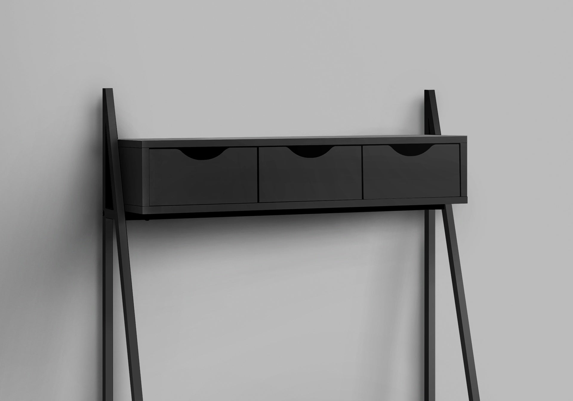 Computer Desk, Home Office, Laptop, Leaning, Storage Drawers, 32"l, Work, Black Laminate, Black Metal, Contemporary, Modern